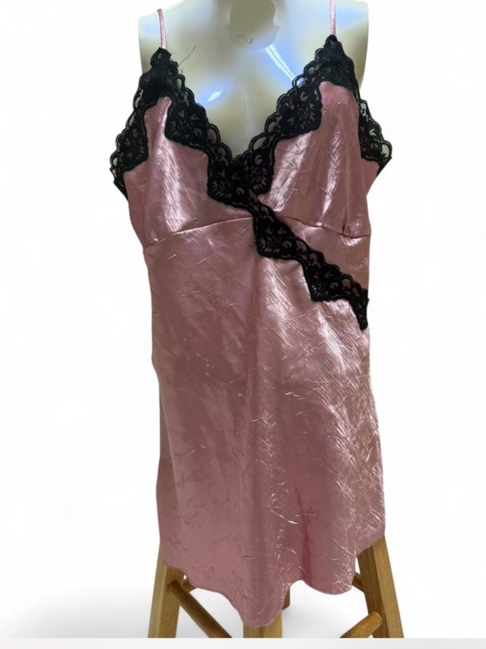 Pink Satin Slip Top with Black Lace Trim poetry